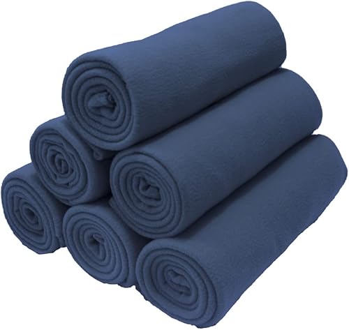 pasanfo Manta de forro polar, ligera, acogedora, suave, apta para mascotas, a granel para sofá o cama, 50 x 60 pulgadas (paquete de 6, color marino)