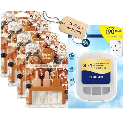 Perfect Scents plug in air freshener 4x Refills - 3volution Compatible Refill Air Freshener Gingerbread & Spice (1Pack=3x20ml) air freshener refill 3volution plug in refill compatible with febreze