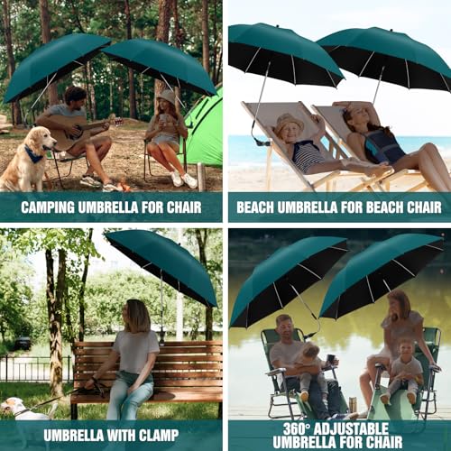 Image of 2 PACK Beach Umbrella with Clamp, 360 Adjustable Umbrellas for Chair, UPF50+ Umbrella for Beach Chair, Patio Chair, Wheelchair, Camping Chair, Golf Carts (Chair Not Included)