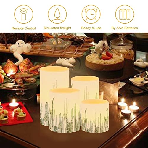Image of Green Cactus Flameless Candles Battery Powered with Multicolor Timer Remote Control Everlasting Fake Candles for Party Garden Indoor Outdoor Decor
