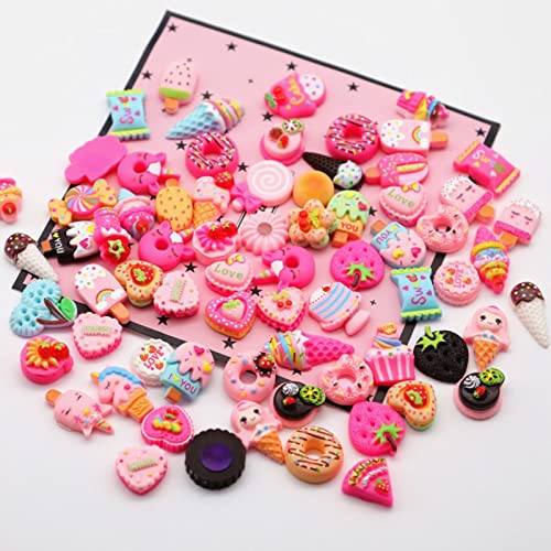 RUNRAYAY 100 piezas Encantos de Arte de Uñas de Galletas, Decoración de Uñas Kawaii de Resina de Caramelo 3D para Manualidades, Diy Flatback Sugar Sweet Icecream Slime para Decoración de Maquillaje