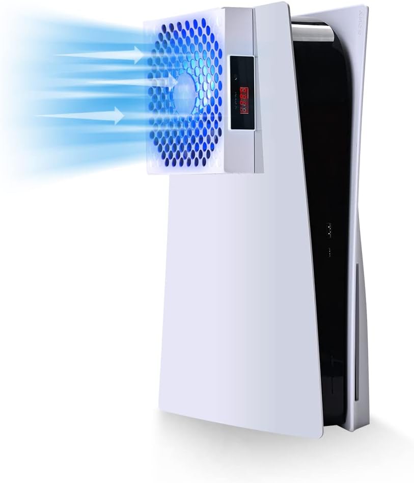 G-STORY PS5 Cooling Fan,PS5 Cooler System, Fan Speed Automactically Adjusted by Temperature(℃/℉), Low Noise, 3 Speed 1500/1750/2000RPM (140MM) with RGB LED (White)