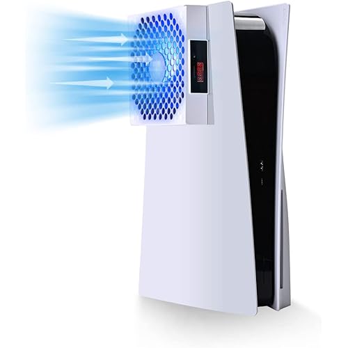 G-STORY PS5 Cooling Fan,PS5 Cooler System, Fan Speed Automactically Adjusted by Temperature(℃/℉), Low Noise, 3 Speed 1500/1750/2000RPM (140MM) with RGB LED (White)