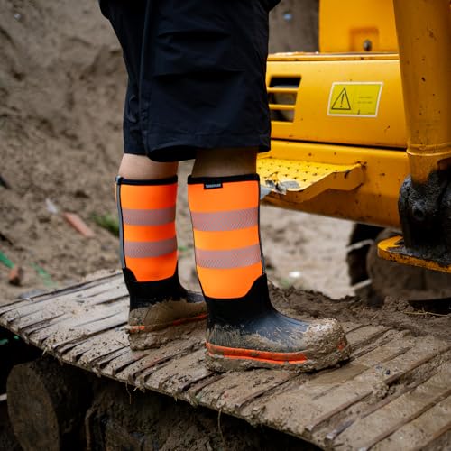 Men's Steel Toe Muck Work Boots – Reflective, Puncture Proof, Oil & Slip Resistant, Rubber & Neoprene, Breathable Safety Boots for Construction, Roadwork, Industrial & Heavy Duty4