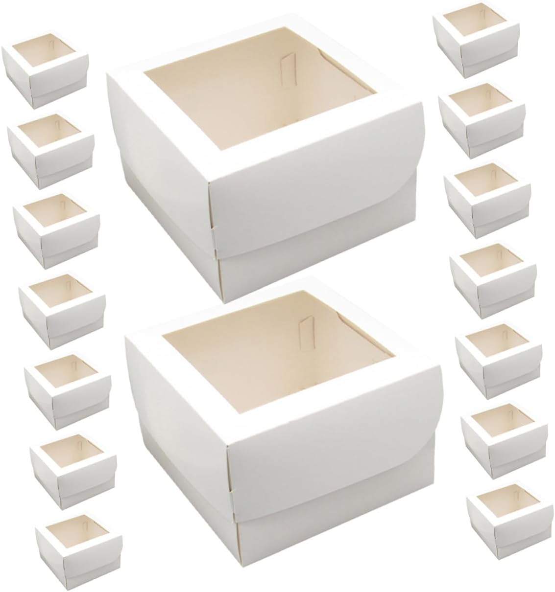 BESPORTBLE 25pcs Small Bakery Boxes with Window 4-inch Cake Carriers Food Packaging Boxes with Paper Trays Food-grade 350gsm White Cardboard for Desserts Cupcakes and Pastries