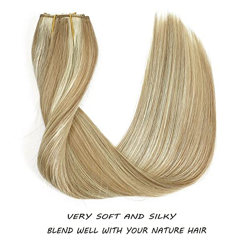 Star Show Wire Hair Extension Human Hair For Women Ash Blonde 16# With Bleach Blonde 613# Natural Straight Hair One Piece For Full Head (12 Inch, Highlight Color #16/613) #TOP1