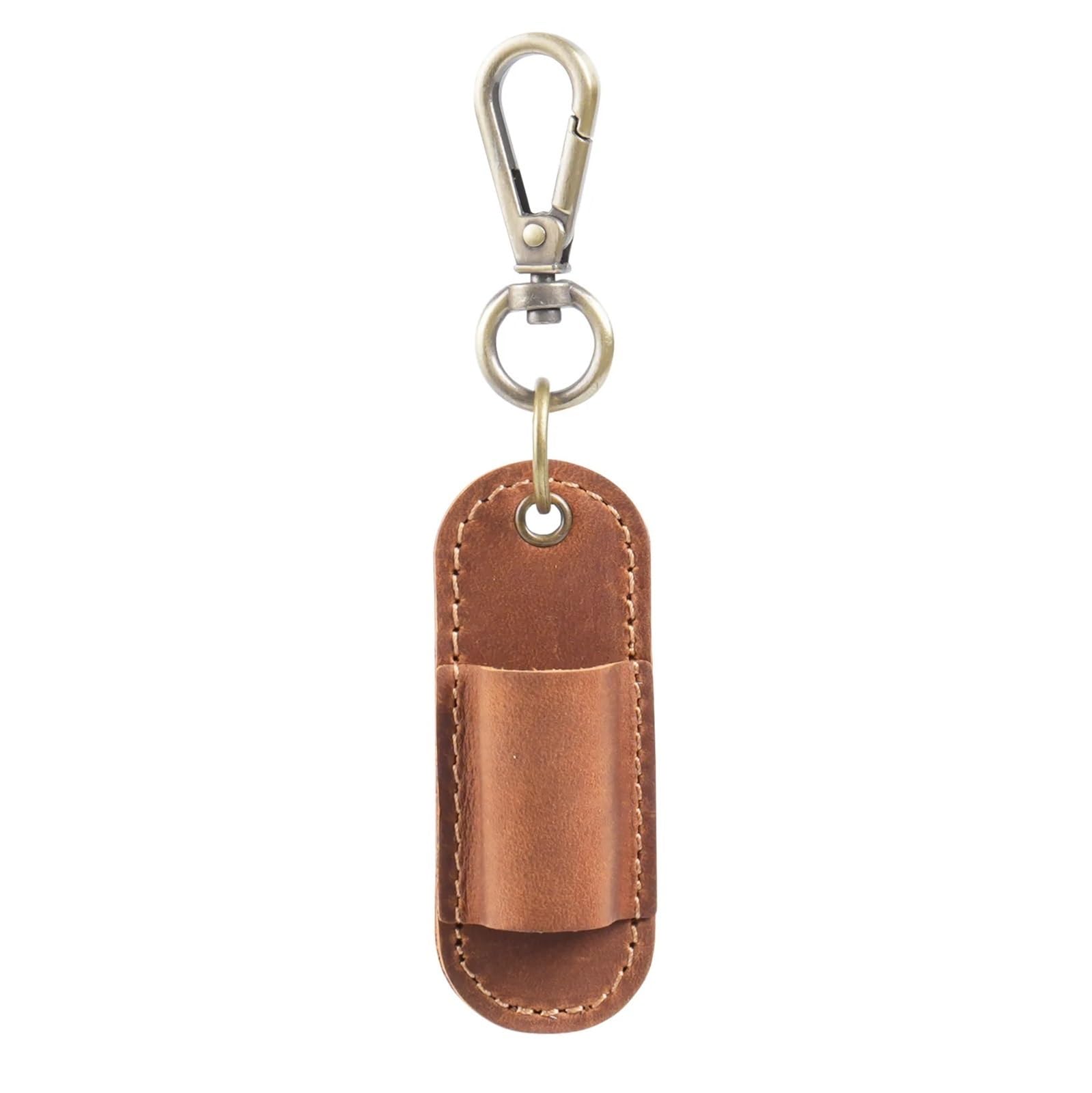 Mlyvax Genuine Leather Pen Holder with Keychain Clip Retro Portable Pencil Holder Clip-on Bag for School Office and Travel(Brown,4pcs)
