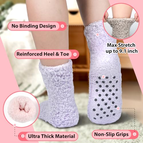 4 Pairs Fuzzy Socks for Women & Men with Grips Cozy Fluffy Soft Crew Non Slip Hospital Socks Warm Winter Slipper Socks3