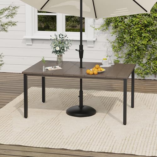 Image of VICLLAX Outdoor Table for 6, Metal Patio Dining Table with Umbrella Hole for Garden Lawn Deck Backyard, Antique Grey Tabletop