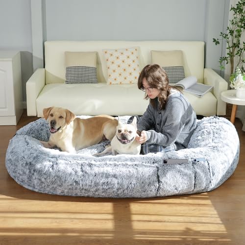 LYNCOHOME Human Dog Bed for Adults Soft Comfy Giant Dog Bed Washable CoversI Memory Foam Side Pocket deal for Oversized Dogs and Multi-dog Households 180 * 115 * 45CM