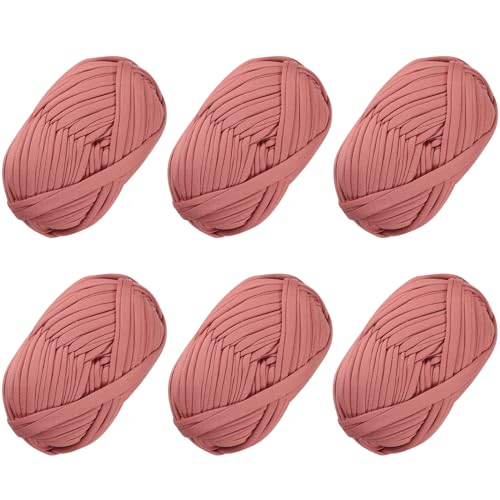 SIMEIQI 6 PCS T-Shirt Yarn, Elastic Crochet Yarn for DIY Bags, Beige Pink