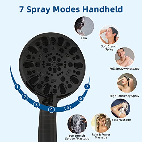Ifealclear Rain Shower Head, 10” High Pressure Rainfall Shower Head With 12 Inch Adjustable Extension Arm, 7 Settings Handheld Shower Head Combo, 70” Hose, 3-Way Diverter, Oil Rubbed Bronze #TOP3