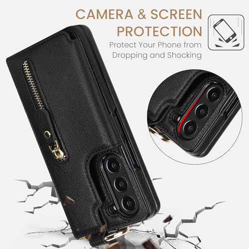 Étui cuir pour Samsung Galaxy Z Fold 5 idéal en voyage avec son portefeuille zippé
