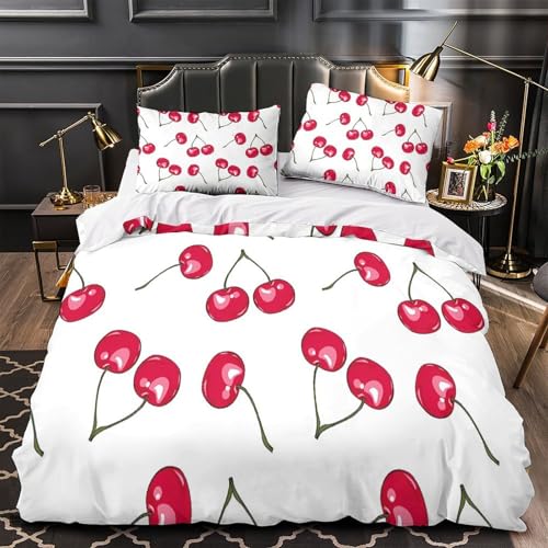 Housse de couette cerise 140x200cm en microfibre douce pour lit simple - 4
