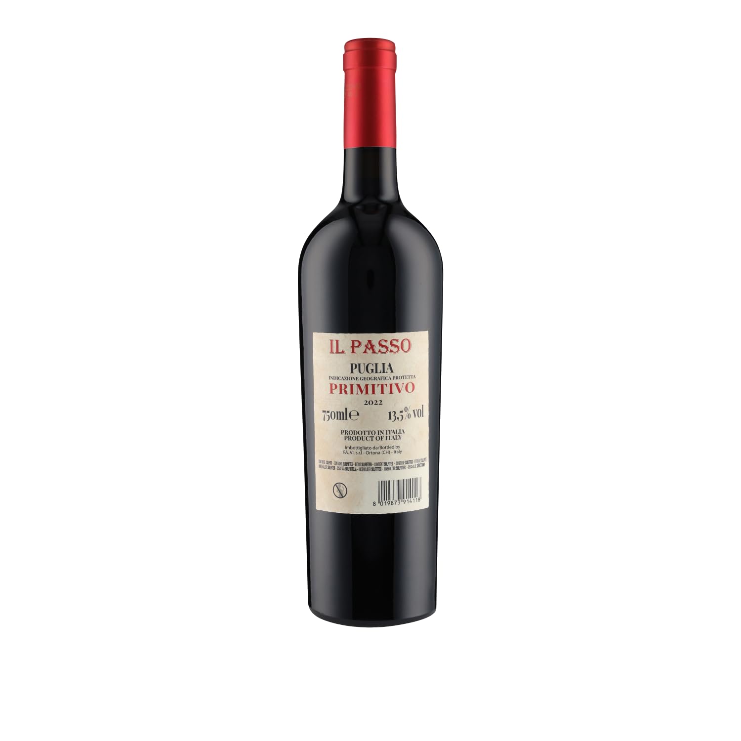 Farnese Vini Primitivo Il Passo Puglia IGT 2022 – Rotwein aus Italien (Apulien), trocken, fruchtig & würzig – vollmundiger Wein mit Aromen dunkler Beeren & Kräuter – 12 Flaschen à 0,75l