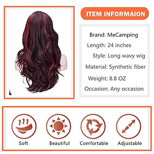 Mecamping Short Curly Wig With Bangs Synthetic Long Hair Wavy Red Mixed Black Wigs Party Cosplay Costume Halloween Wig Resistant Fiber Hair For Women Girls #TOP2