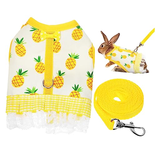 Abaodam Small Animal Harness Vest Leash Set Breathable for Rabbits Guinea Pigs Ferrets Cute Pineapple Pattern Safety Buckle Easy Wear