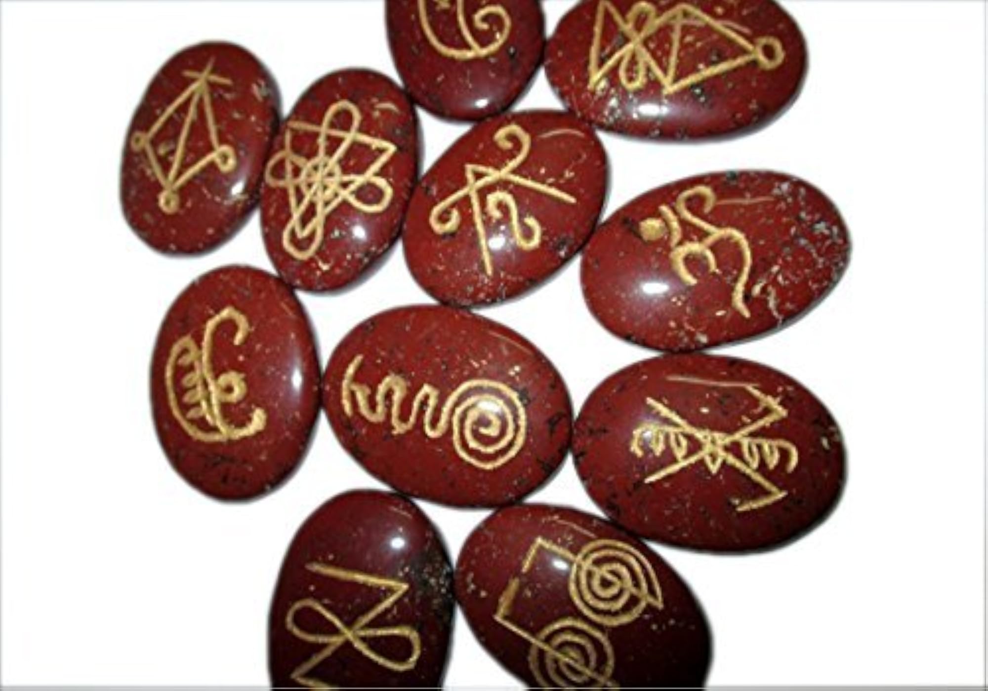 Jet Red Jasper Karuna Reiki 11 Stone Set, Chakra Balancing Pouch