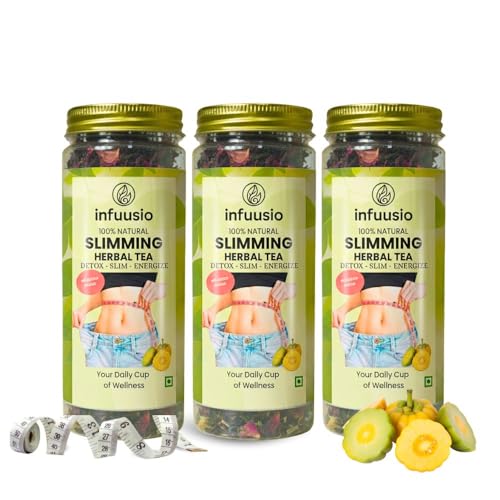 Image of Infuusio Slimming Herbal Tea, 50g, Green Tea Blend with Garcinia Cambogia, Senna, Amla, Lemongrass, Rose, Hibiscus for Weight Management, Metabolism Support (Pack of 3)