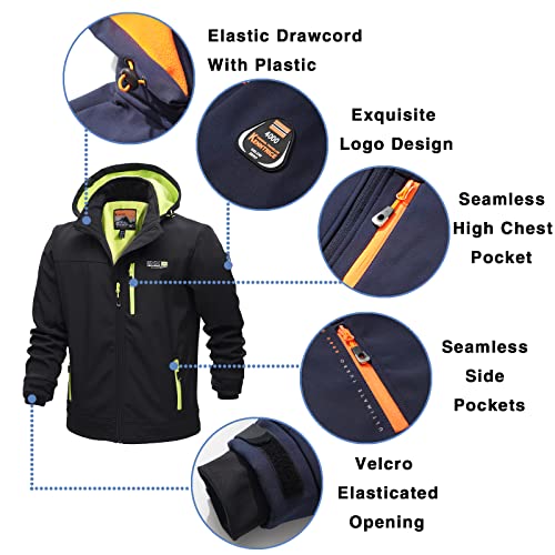 Image of Men's Zip Up Softshell Jackets Fleece Lining Waterproof Hooded Jacket Black Windbreaker Men Mul-Pockets Medium