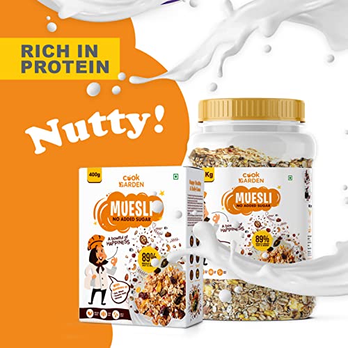 Image of CookGarden No Added Sugar Muesli 400g | Breakfast with 89% Whole Grains, Almond+ Seeds | Rich In Fiber, Protein & Energy