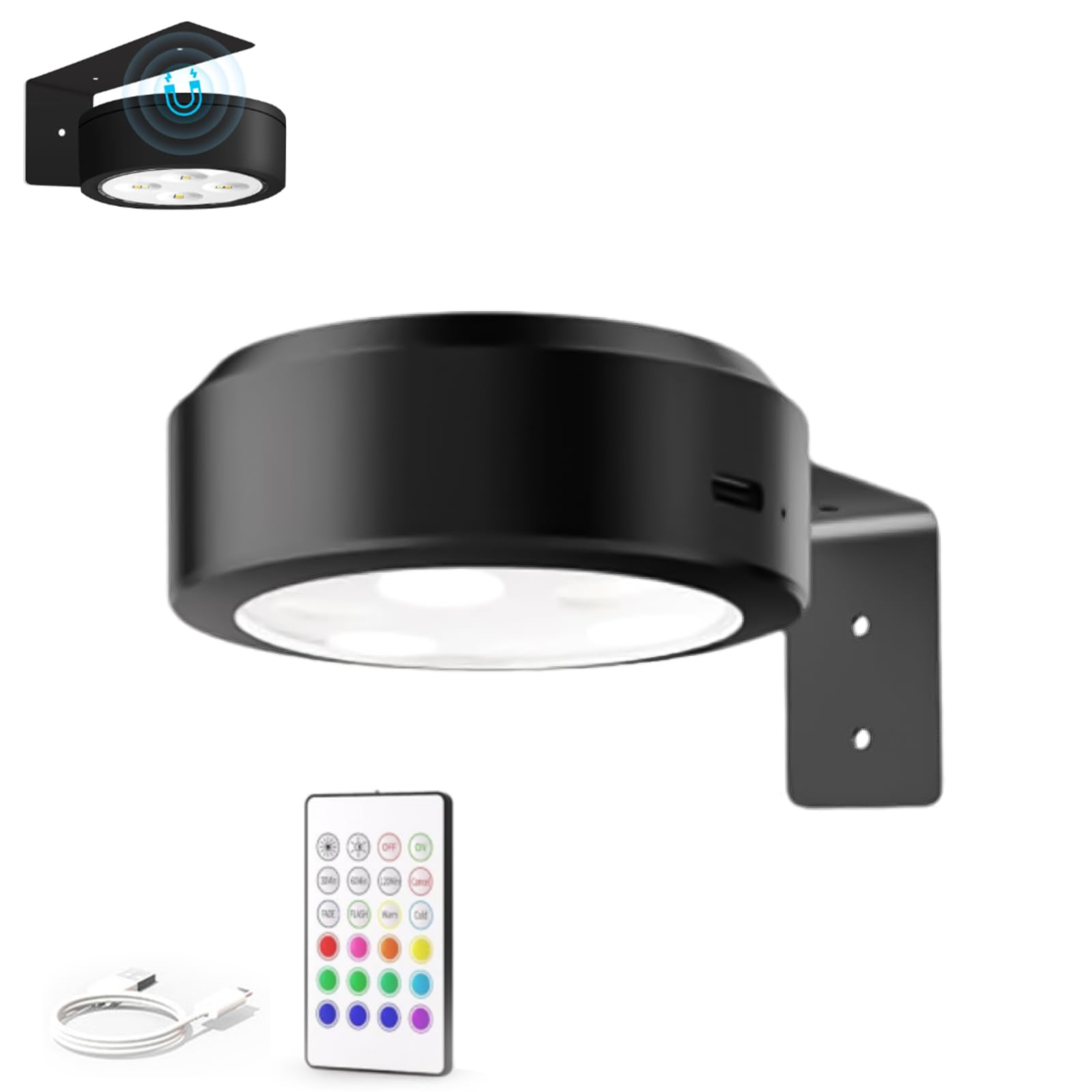Topveden 3 Pack Picture Lights for Wall, Top Veden No Drill Picture Lights, Remote Control Control Adjustable Brightness Timer, 3 Color Temperatures or 12 RGB Colors for Art Display (1*Black,3color)
