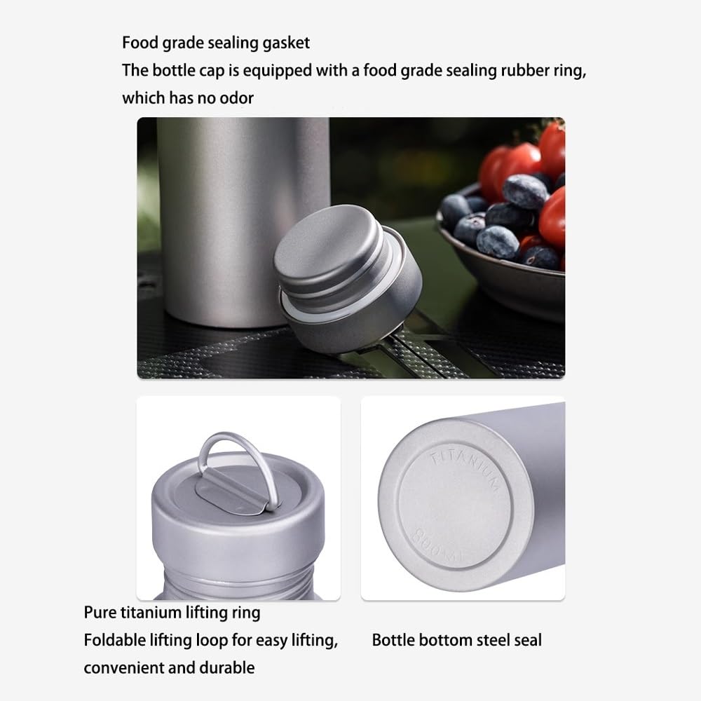 Gourde de Sport en Titane 800 ML | Accessoire d'extérieur ultraléger, étanche et réutilisable for Les Voyages, Le Camping, la randonnée, Le Sport et Le Quotidien.