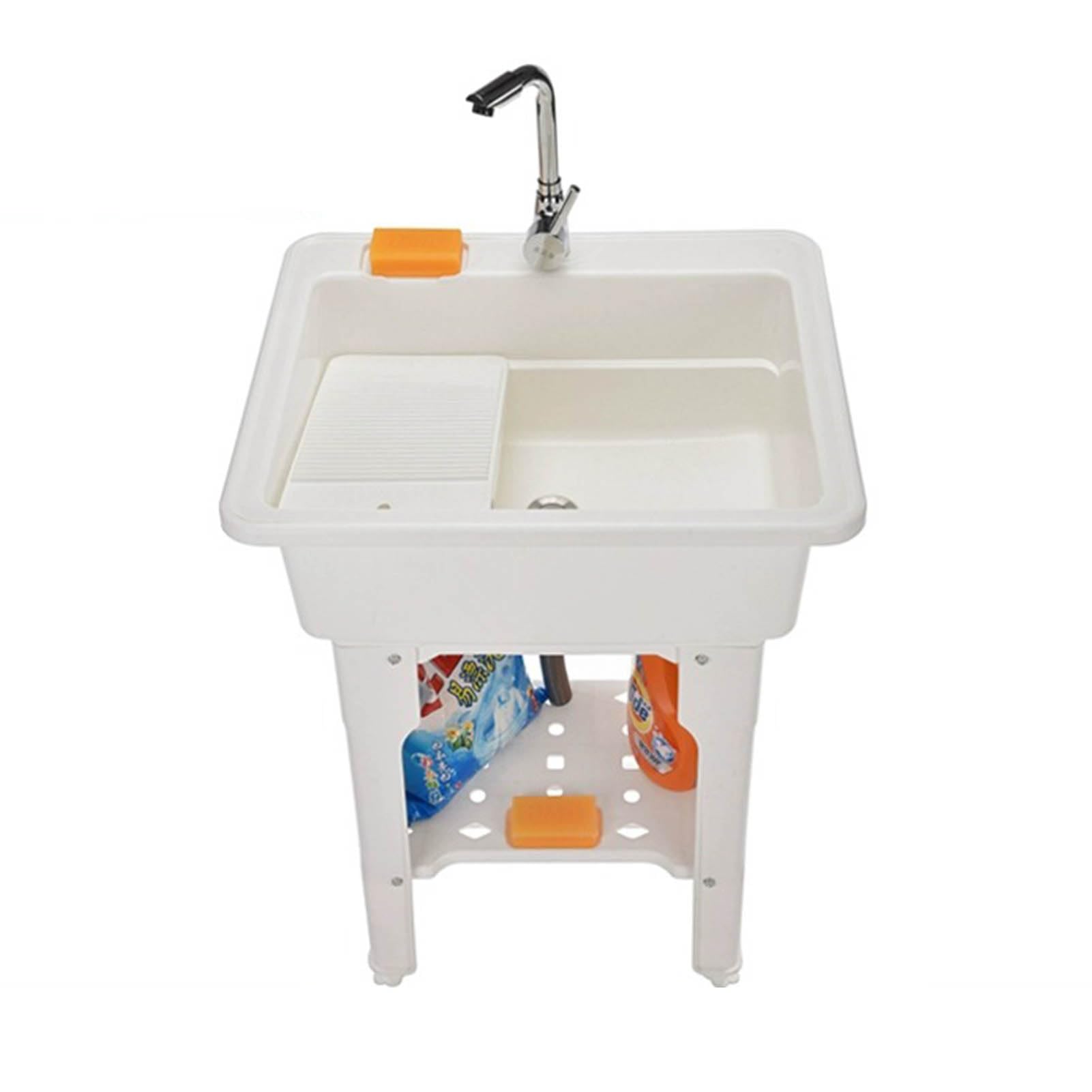 CSXSXAUO Plastic Utility Sink with Washboard and Faucet for Laundry Room, Garage, Basement, Garden, Kitchen
