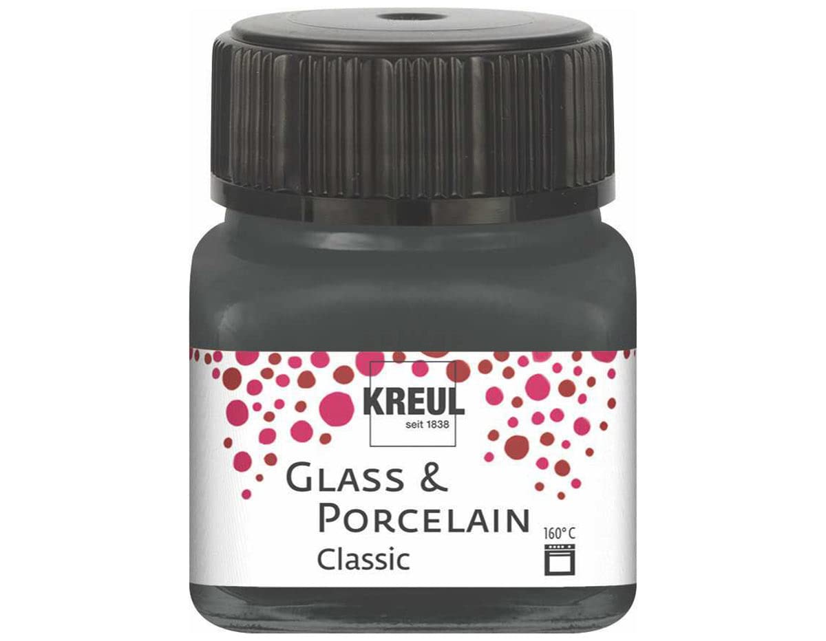 Kreul 16231 Glass & Porcelain Classic Grey, in 20 ml Glass, Brilliant Glass and Porcelain Paint Water-Based, Quick-Drying, Opaque