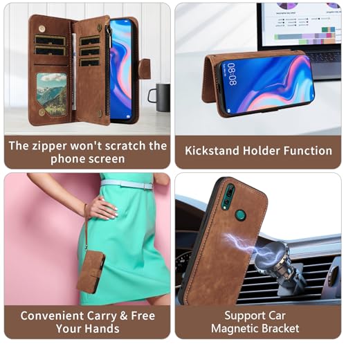 Coque Huawei P Smart Z Asuwish marron en simili-cuir portefeuille