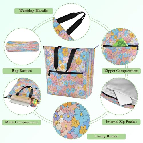 Small Flowers Tote Bag,Large Capacity Handbag with Zipper Perfect for School,Travel,Shopping3