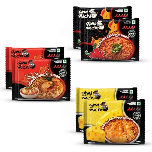 Image of Gimi Michi | Veggie Trio Box | Korean Kimchi, Spicy & Crazzy Cheesyyy, 2 of Each | Authentic Ramen Noodles | Real Flavours | Perfect for Seoul Style Food Lovers | 6 Pack Combo