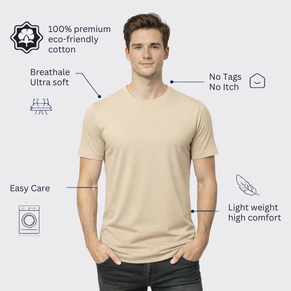 Men’s T-Shirt 100% Cotton Premium Crew Neck, Short Sleeve, Regular Fit, Solid Casual Tee - Image 5