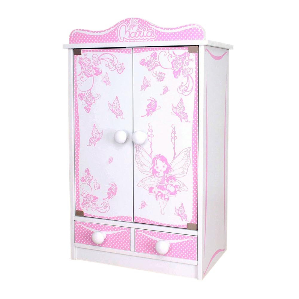 habeig XXL Kinderschrank Kleiderschrank 52 cm hoch Wandschrank Hängeschrank weiß 2 Türen Puppenschrank (Pink/Weiss 822)