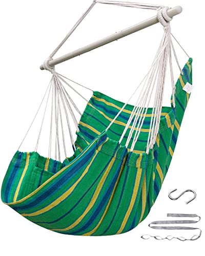 Advokair Hammock Chair Swing (500 Lbs Max) - Hanging Hammock Chair Rope Swing For Outdoor Patio, Bedroom, Porch, Deck - Indoor And Outdoor - Sturdy Steel Bar With Anti-Slip Safety Rings #TOP3