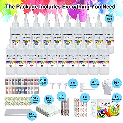 YRYM HT Large Tie Dye Kit for Kids and Adults - 239 Pack Permanent Tie Dye Kits for Clothing Craft Fabric Textile Party Group Handmade Project (Dye up to 60 Medium Adults T-Shirts!) - Thumbnail 4