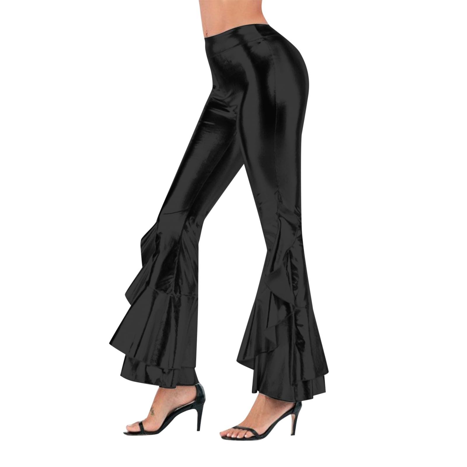 Sequin Flare Pants Sparkly Glitter High Waisted Stretchy Bell Bottoms Leggings Party Disco Clubwear for Women Fancy Dress for Dance Performance Stage Show Jazz Club Night Out Carnival
