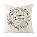 Lieson Funda de almohada decorativa, 1 funda de almohada al aire libre de 18 x 18 45 x 45 cm, corona de flores, bienvenida, fundas de cojín de primavera, beige, rosa, verde, lino de algodón