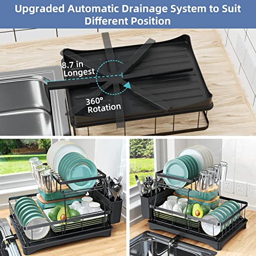 Xdsirone Dish Drying Rack, Dish Rack For Kitchen Counter, 2-Tier Dish Drainer With Glass Holder And Utensil Holder, Stainless Steel Dish Drying Rack With Drainboard. (Black) #TOP2