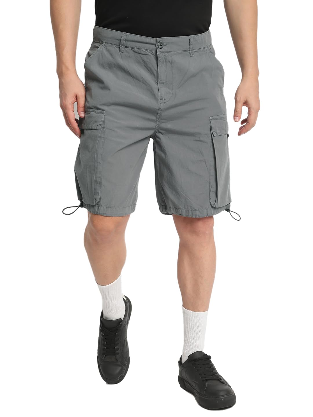 BENE KLEED Shorts for Men| Iron Grey Relaxed Fit Solid Cargo Shorts with Adjustable Hem | 100% Cotton Trendy and Comfortable