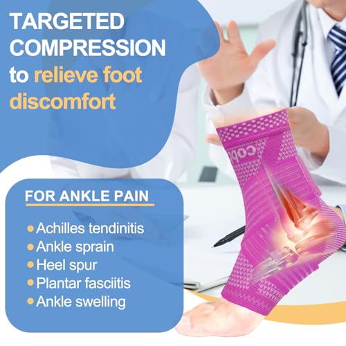 Image of LISEPWU Copper Ankle Brace with Adjustable Compression Bandage, Ankle Support Compression Sleeve for Men & Women, for Foot Pain, Sprained Recovery, Achilles Tendonitis, Sports Protection(Magenta XL)
