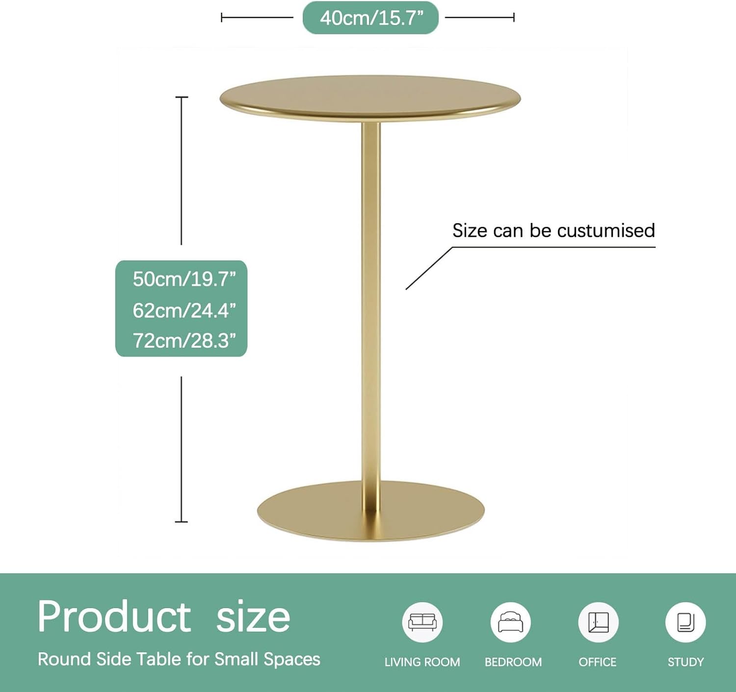 Gold Round Counter Bistro Pub Tables Multifunctional Side Table with Metal Top and Base for Pub Bar Dining Bistro Cafe Patio Outdoors,A-40x40x72cm