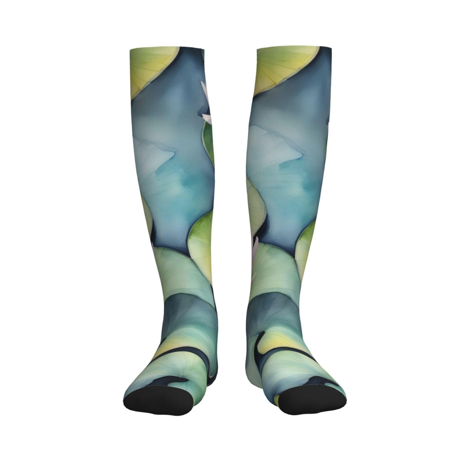 Longzehao Black Lily Pads Print Compression Socks for Women and Men,15-20 mmHg is Best Support for Athletic sports