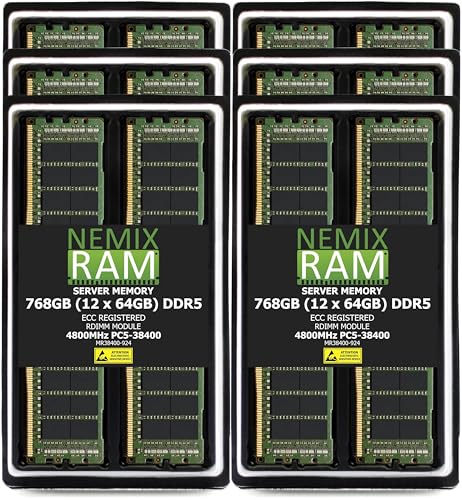 Image of 768GB 12X64GB DDR5 4800MHz PC5-38400 2Rx4 1.1V CL40 288-PIN ECC Registered RDIMM NEMIX RAM Server Memory KIT