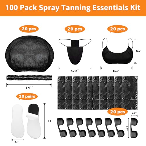 Image of 100 Pcs Tan Spray Tanning Essentials Kit: 20 Each Hair Nets, Nose Plugs, Sticky Spray Tan Feet Pads & Disposable Undergarments,Premium Quality Accessories for Salon