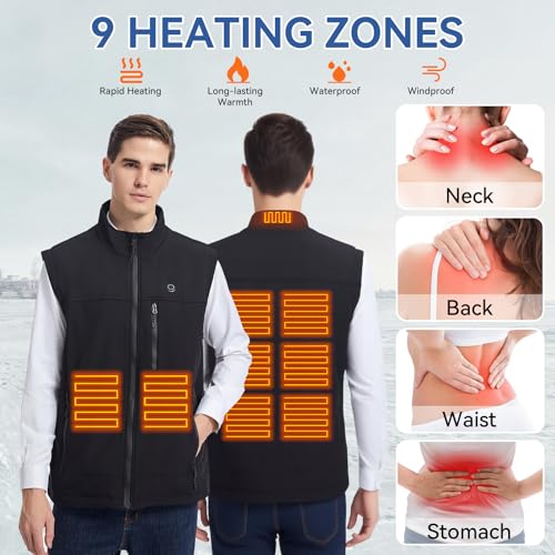 Soft Shell Heated Vest for Men with Battery, 9 Heating Zone Lightweight Insulated heating Vest for Winter Outdoor4