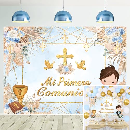 Fondo para Primera Comunión Bautizo Azul 82x59 pulg miniatura 1
