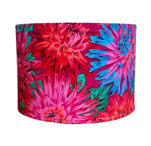 Lampshades of Ellie Bright Pink, Red, Blue Dhalia Flower Floral Kaffe Fassett Fabric Lampshade Ceiling Pendant Table Lamp