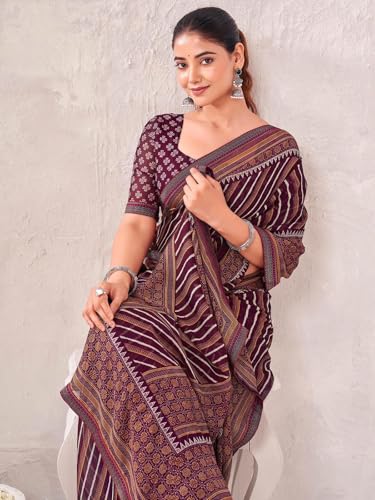 Image of SIRIL Women's Georgette Printed Saree with Unstitched Blouse Piece
