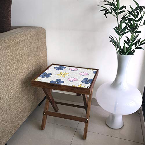 Image of Nutcase Designer Teak Wood Side Table Folding Wooden Bedside Coffee Outdoor Picnic Table - Lavender Florals